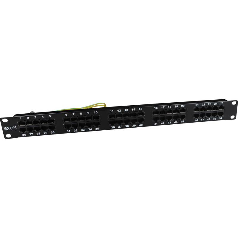 Excel/1U 3 Pair Voice RJ45 Patch Panel - 50 Port-Black