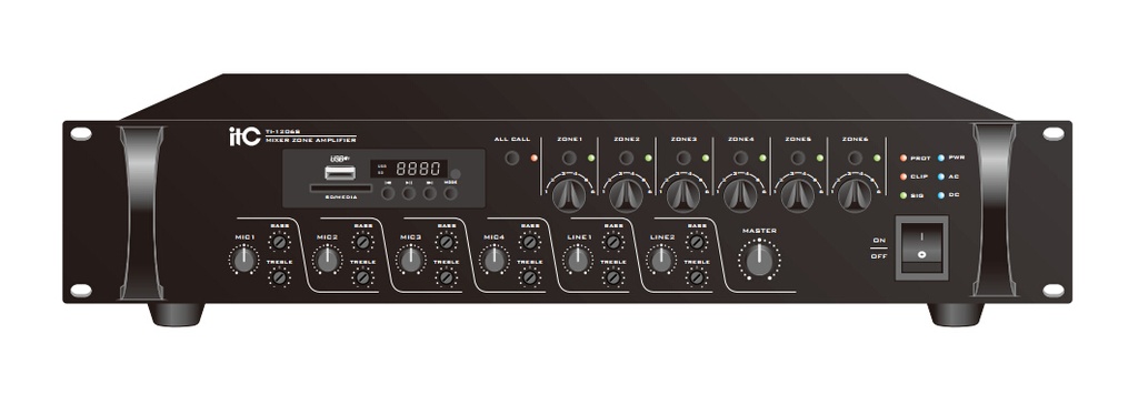 ITC/240W/6 Zone mixer amplifier with MP3/TUNER/BLUETOOTH