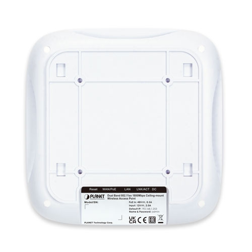 Plannet/Dual Band/802.11ax/1800Mbps/Ceiling-Mount Wireless/Access Point/w/802.3at PoE+ & 2 10/100/1000T LAN Ports/WIFI6