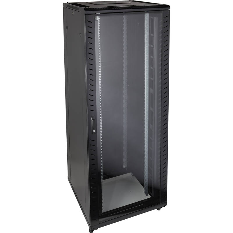 24U Rack 800x800mm Glass (F) Steel (R) B/Panels F/Mgmt Black