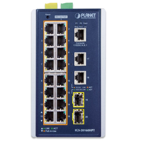 Planet Industrial Switch/16Port/POE